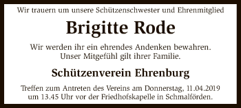 Traueranzeige von Brigitte Rode von SYK