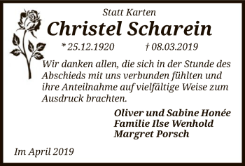 Traueranzeige von Christel Scharein von SYK