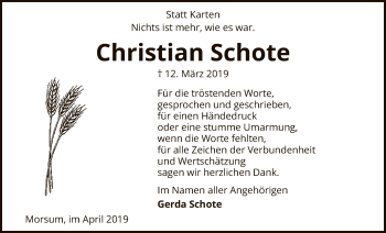 Traueranzeige von Christian Schote von SYK