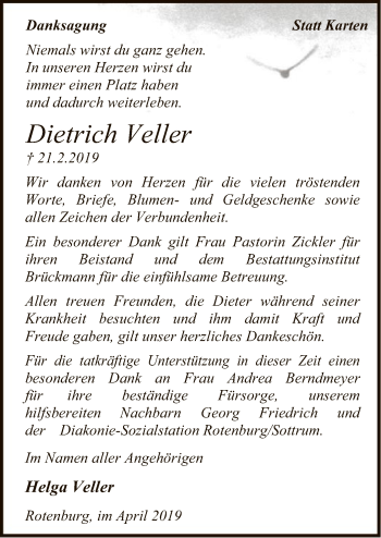 Traueranzeige von Dietrich Veller von SYK
