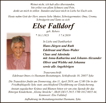 Traueranzeige von Else Falldorf von SYK