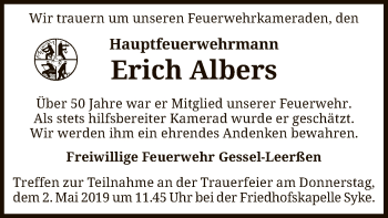 Traueranzeige von Erich Albers von SYK