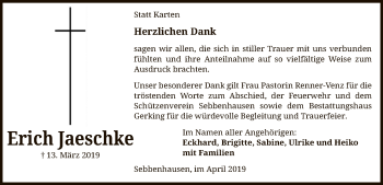 Traueranzeige von Erich Jaeschke von SYK