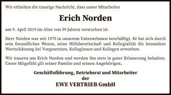 Traueranzeige von Erich Norden von SYK