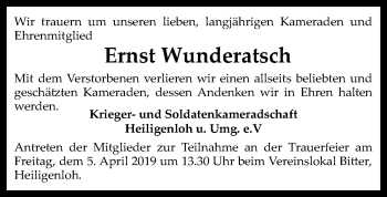 Traueranzeige von Ernst Wunderatsch von SYK