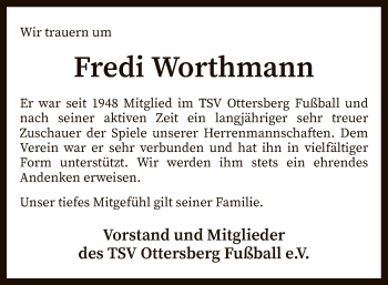 Traueranzeige von Fredi Worthmann von SYK