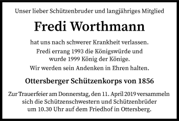 Traueranzeige von Fredi Worthmann von SYK