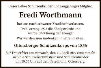 Traueranzeige von Fredi Worthmann von SYK