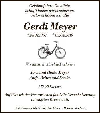 Traueranzeige von Gerdi Meyer von SYK