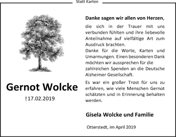 Traueranzeige von Gernot Wolcke von SYK