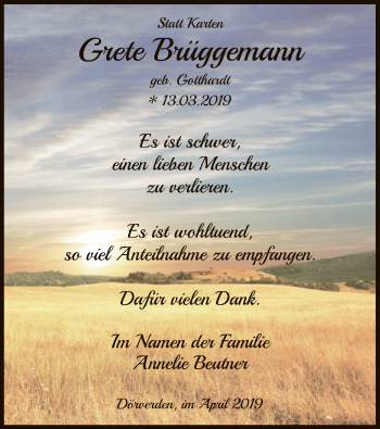 Traueranzeige von Grete Brüggemann von SYK