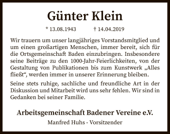 Traueranzeige von Günter Klein von SYK