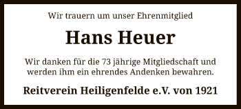 Traueranzeige von Hans Heuer von SYK