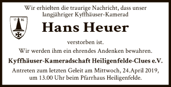 Traueranzeige von Hans Heuer von SYK