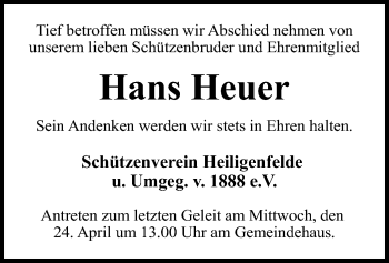 Traueranzeige von Hans Heuer von SYK