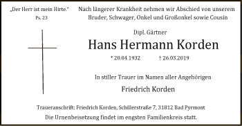 Traueranzeige von Hans Hermann Korden von SYK