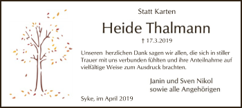 Traueranzeige von Heide Thalmann von SYK