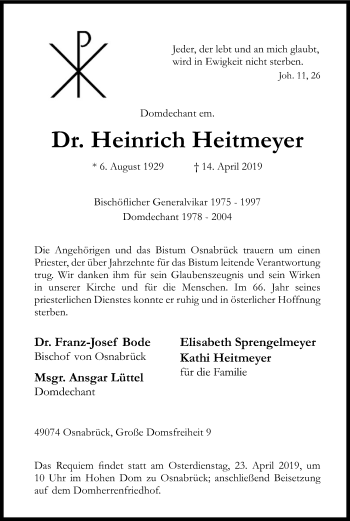 Traueranzeige von Heinrich Heitmeyer von SYK