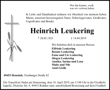 Traueranzeige von Heinrich Leukering von SYK