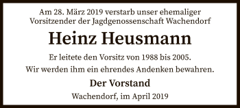 Traueranzeige von Heinz Heusmann von SYK