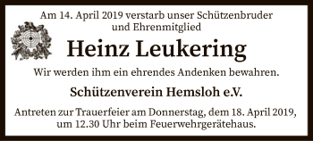 Traueranzeige von Heinz Leukering von SYK