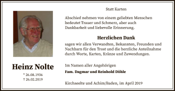 Traueranzeige von Heinz Nolte von SYK