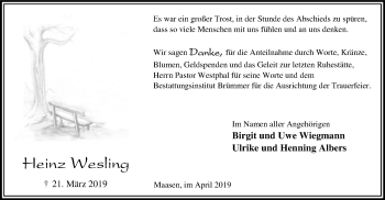 Traueranzeige von Heinz Wesling von SYK