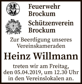 Traueranzeige von Heinz Willmann von SYK