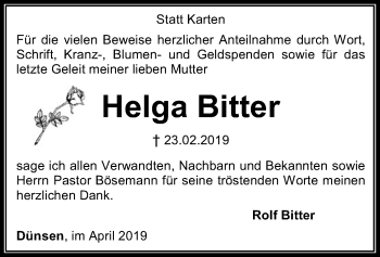 Traueranzeige von Helga Bitter von SYK