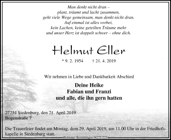 Traueranzeige von Helmut Eller von SYK