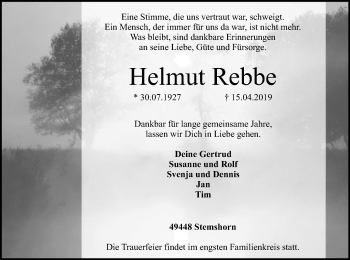 Traueranzeige von Helmut Rebbe von SYK