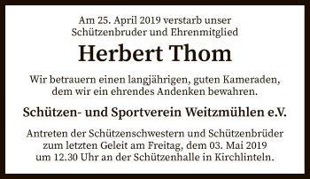 Traueranzeige von Herbert Thom von SYK