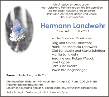 Traueranzeige von Hermann Landwehr von SYK