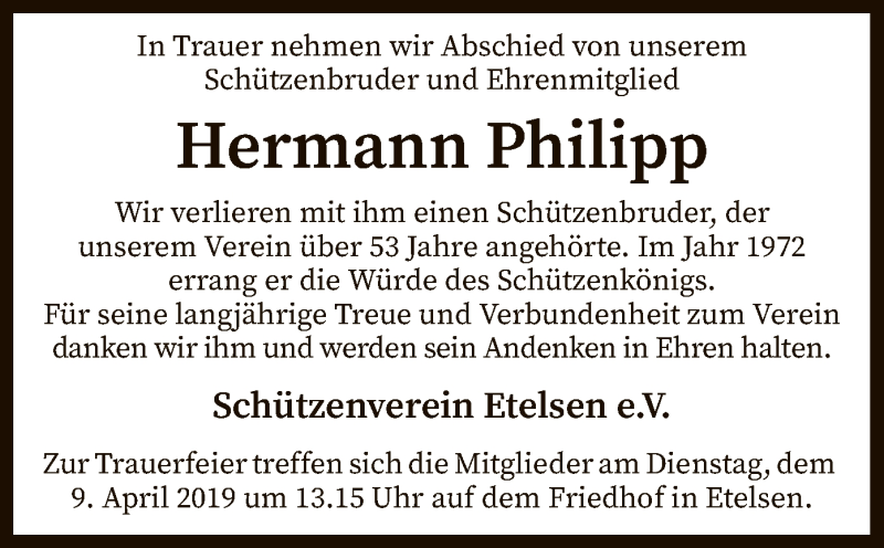  Traueranzeige für Hermann Philipp vom 03.04.2019 aus SYK