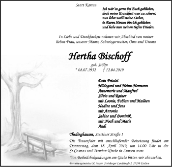 Traueranzeige von Hertha Bischoff von SYK