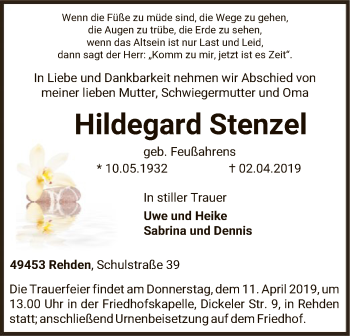 Traueranzeige von Hildegard Stenzel von SYK