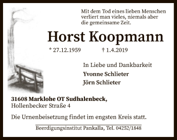 Traueranzeige von Horst Koopmann von SYK