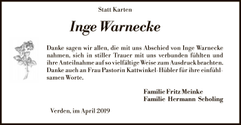 Traueranzeige von Inge Warnecke von SYK