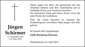 Traueranzeige von Jürgen Schirmer von SYK