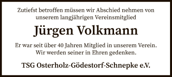 Traueranzeige von Jürgen Volkmann von SYK