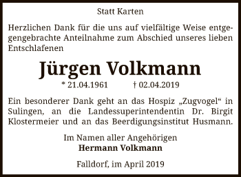 Traueranzeige von Jürgen Volkmann von SYK