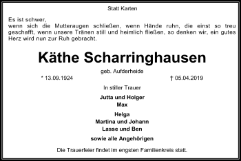 Traueranzeige von Käthe Scharringhausen von SYK