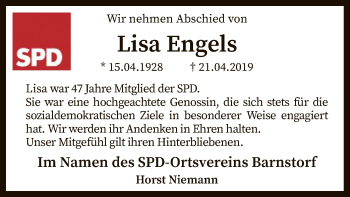 Traueranzeige von Lisa Engels von SYK