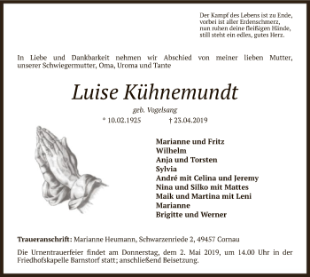 Traueranzeige von Luise Kühnemundt von SYK