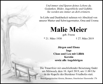 Traueranzeige von Malie Meier von SYK