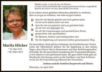 Traueranzeige von Marita Höcker von SYK