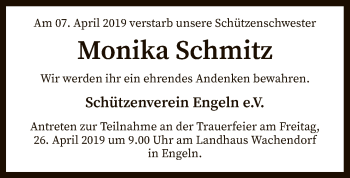 Traueranzeige von Monika Schmitz von SYK