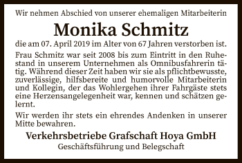 Traueranzeige von Monika Schmitz von SYK