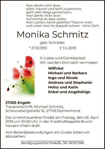 Traueranzeige von Monika Schmitz von SYK