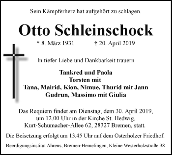 Traueranzeige von Otto Schleinschock von SYK